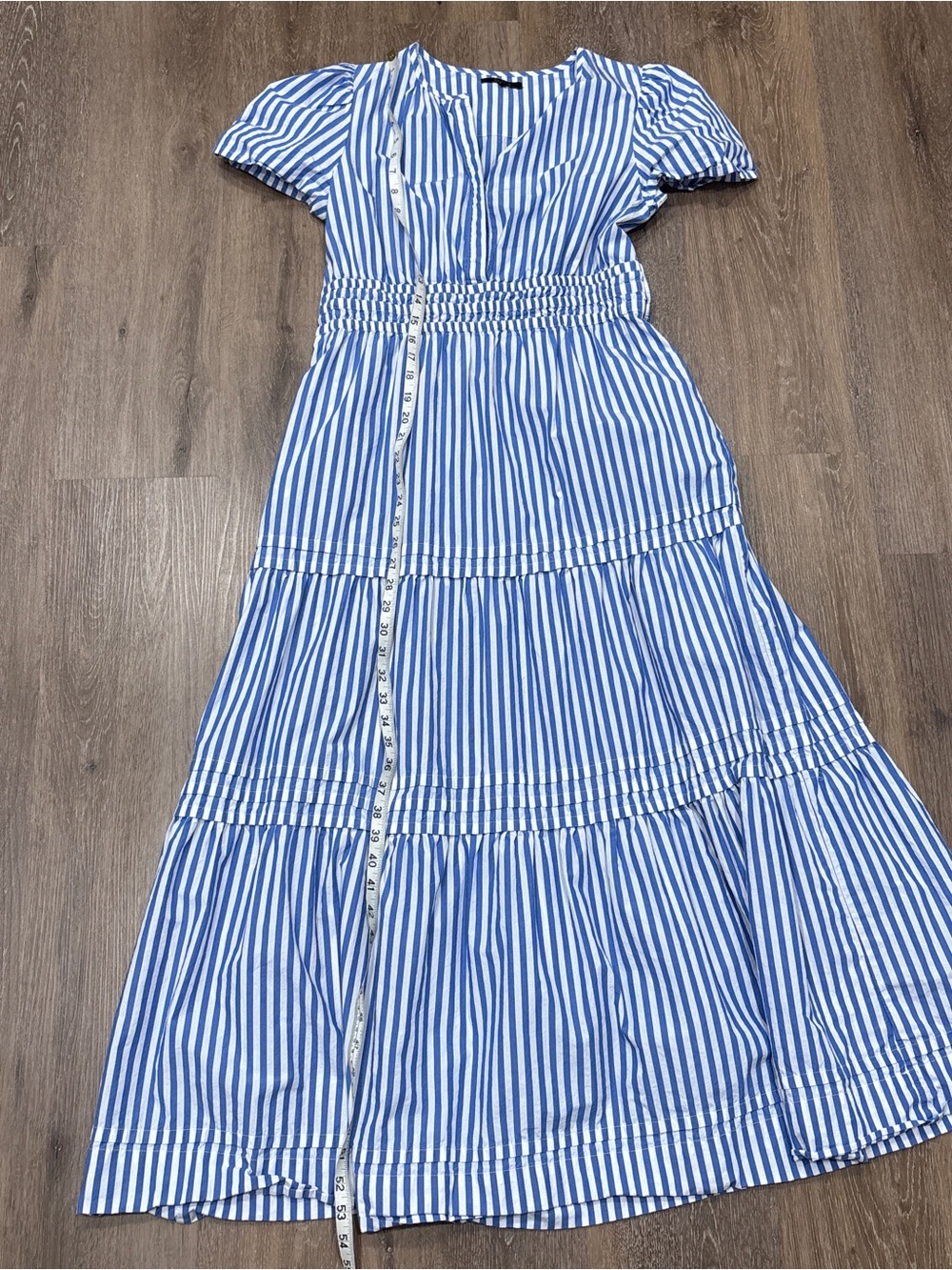 Quince Blue White Striped Cotton Poplin Tiered Maxi Dress Size Medium - Picture 5 of 10